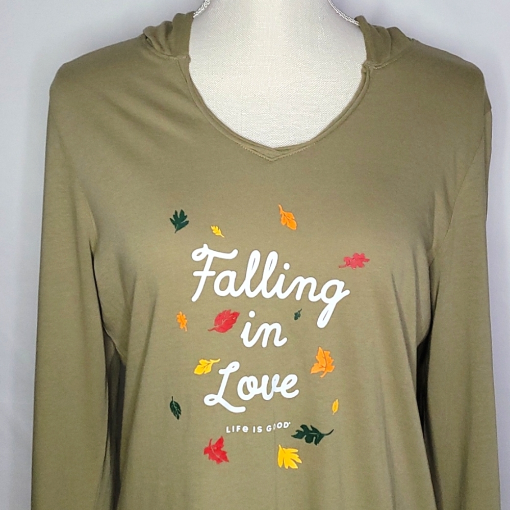 💰NWT! LIFE IS GOOD ▪︎ "FALLING IN LOVE" LONG SLEEVE HOODED TOP ▪︎ SIZE M